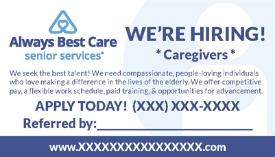 HIRING CAREGIVERS BUSINESS CARD W REFERRAL